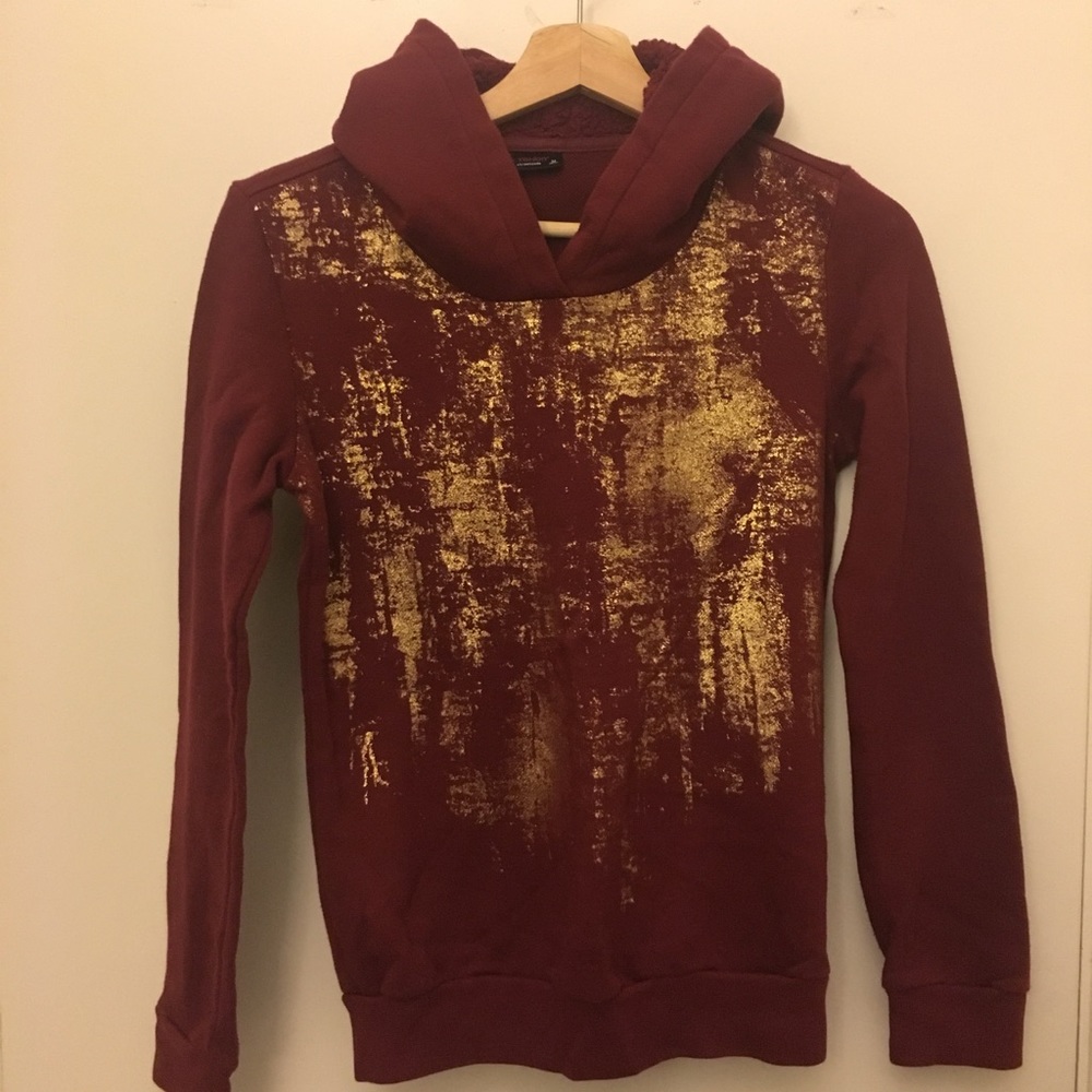 Maroon red & splashed gold hoodie